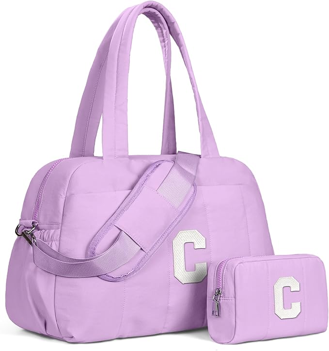 Gifts for 12 Year Old Girl-Gifts for Daughter-Initial Duffle Bag, Carry On Bags for Women，Overnight Bag with Wet Pocket，Lightweight Travel Bags Personalized Gym Tote with Makeup Pouch