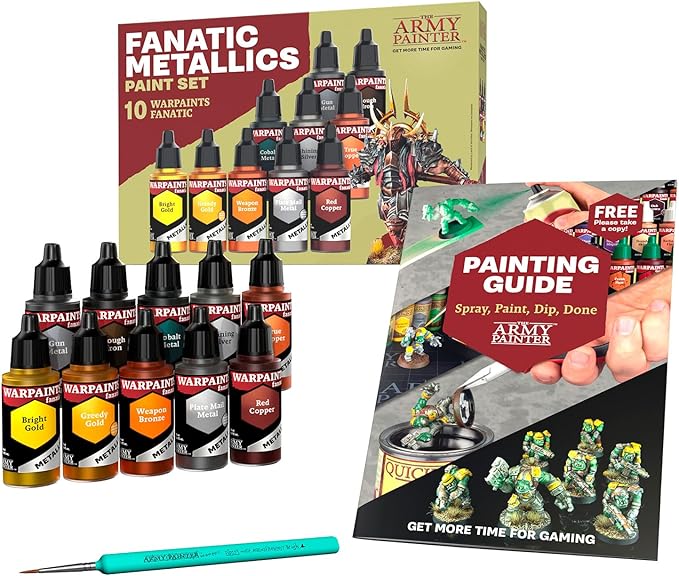 The Army Painter, Warpaints Fanatic, Metallics Miniature Paint Set Combo, 10 Acrylic Metallics Paints 18ml incl. Gold, Copper, Metal, Bronze, Silver and 1 Dipit Brush