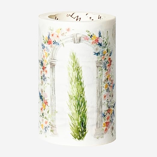 WT Pre-Cut French Courtyard Wide Washi Tape, Single Roll, Romantic European Courtyard Style with Floral Designs, Decorative Washi Paper Tape for Journaling, Scrapbooking, Planner, DIY Crafts