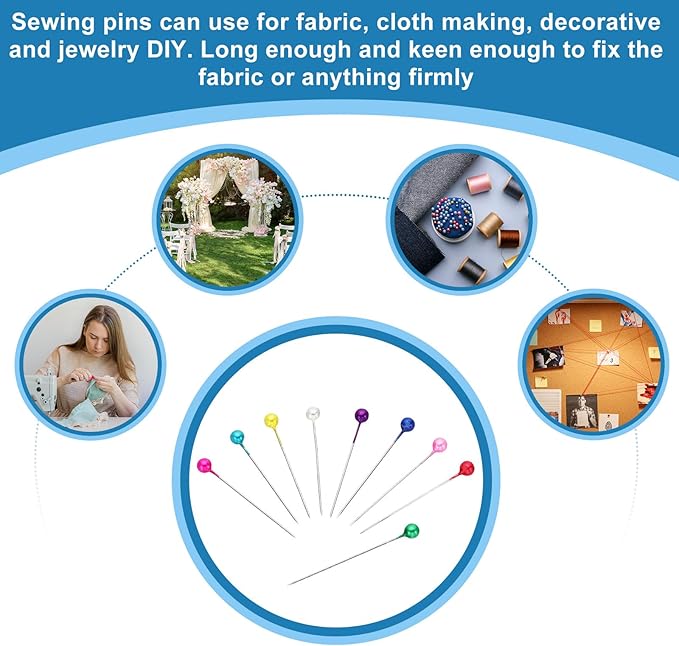 PATIKIL Sewing Pins, 200 Pcs 1.5 Inch Straight Pin with Plastic Pearlized Ball Head for Fabric, Decorative, Jewelry DIY, Craft and Sewing Project, Multicolor