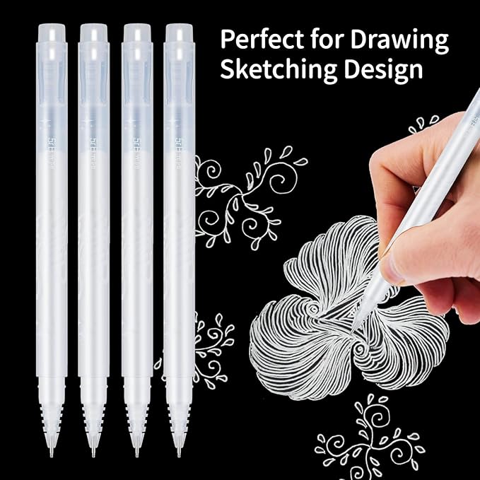 YUANCHENG White Gel Pens,4 Pack, 0.8 mm Extra Fine Point Gel Ink Pens,Suitable for Black Paper Drawing,Card Making,Artists Drawing.Sketching,White Gel Pen for Art Highlight