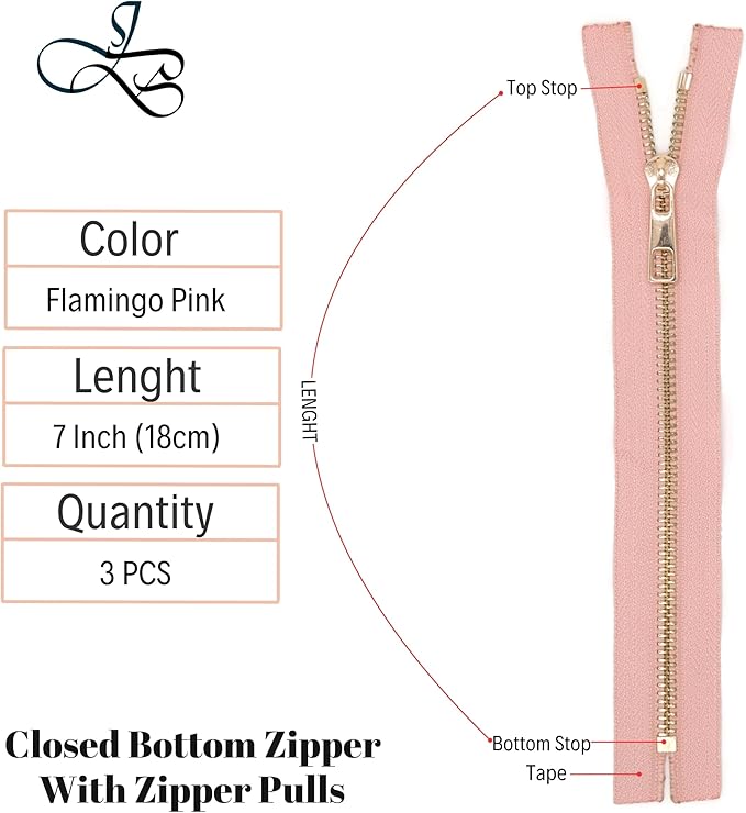 #5 Gold Metal Zipper - 50+ Colors - 3 PCS - (4-14 inches) Sizes - Luxury Lightweight Handcraft Metal Zippers with pulls for Purses Bags Pockets Shoes Sewing & Crafts DIY ZP02208