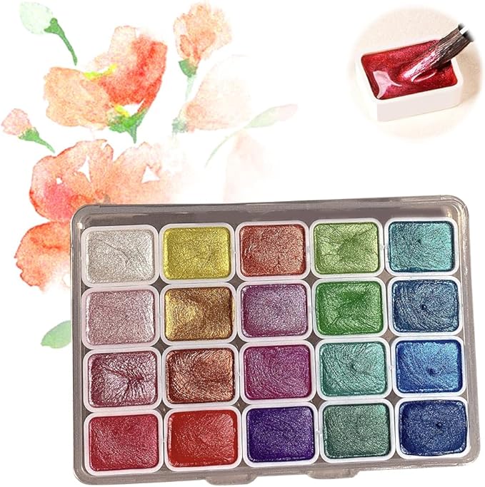 Color Shifting Watercolor Paint, Metallic Watercolor Paints Shifting Watercolor Painting Set, Shimmer Watercolor Paints Pearlescent Watercolor Paint Set (A_Small 20 Colors)