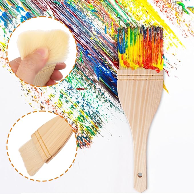 Artist's Choice Hake Paint Brush Set - Pack of 12 Flat Hake Brushes (1in/2in/3in), Crafted with Premium Goat Hair Bristles, Ideal for Watercolor, Wash, Ceramic and Pottery Painting