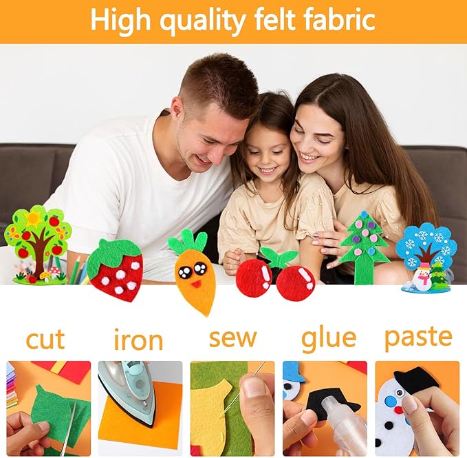 40PCS Felt Fabric Sheets Craft - 6"x 6" Assorted Colors - 1mm Thick Square Nonwoven Felt Fabric for Crafts DIY