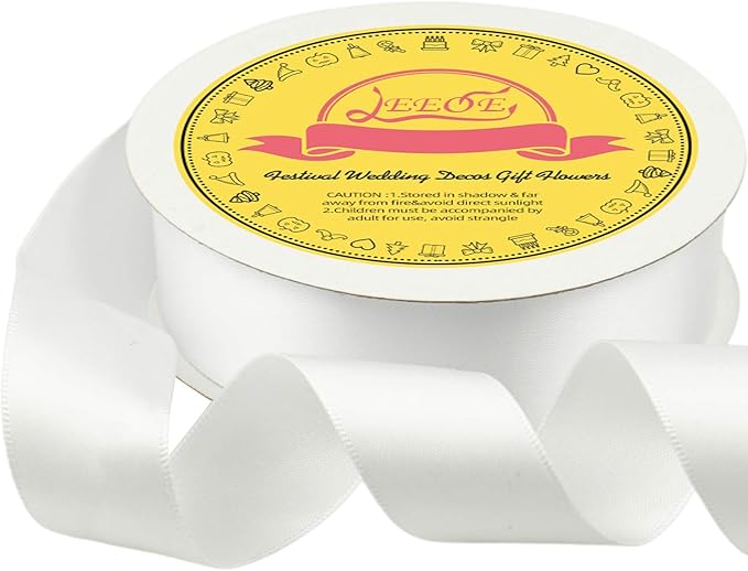 Double Face Satin Ribbon 1 inch X 25 Yards Polyester White Ribbon for Gift Wrapping Very Suitable for Weddings Party Hair Bow Invitation Decorations and More