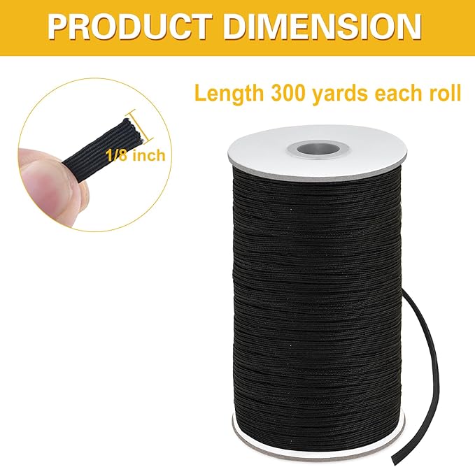 Coopay 300 Yards Length 1/8" Width Elastic Bands Flat Elastic Cord Rope Heavy Stretch Spool Knit for Sewing DIY Projects, Arts & Crafts (Black, 1/8 Inch)