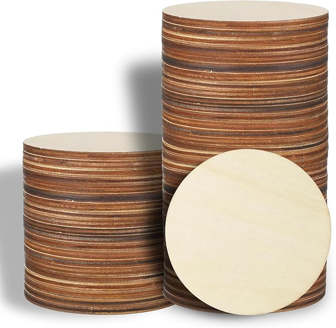 MoDooris 80 Pcs Unfinished Round Wood Slices 4" Natural Wooden Non-Slip Coasters 5mm Wooden Circle Board for DIY Craft, Engraving, Wood Burning, Pyrography, Drawing