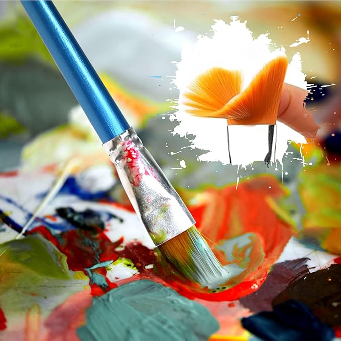 10PCS Flat Head Wide Paint Brush Set, 0.8 Inch Bulk Wide Paint Brushes for Kids for Adults and Artists Acrylic Painting Watercolor Canvas Face Painting Touch Up Rock