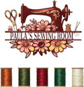 Custom Sewing Machine Metal Sign with Name, Personalized Sewing Room Quilting Studios Craft Space Decor, Customized Mother's Day Birthday Gifts for Quilters Women Mom Grandma Wife