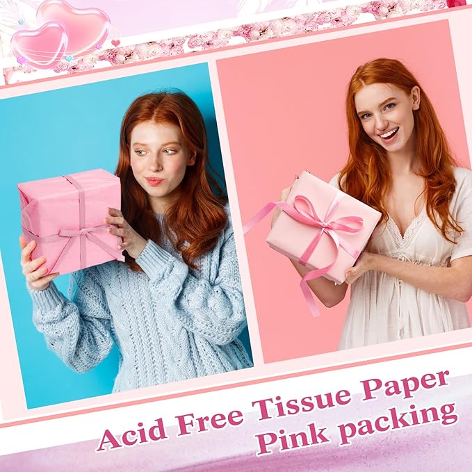 Qilery 500 Sheets Pink Tissue Paper Bulk for Gift Bags 20 x 30 Inch Acid Free Wrapping Paper Sheets for Valentine's Day Decoration DIY Crafts, Packing Supplies for Moving, Wedding Party, DIY Flowers