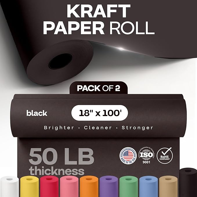 18" x 1200" (100 ft) Black Kraft Paper Roll, Pack of 2 - USA-Made Quality Craft Paper for Gift Wrapping, Kids' Arts & Crafts, School Projects - 100% Recycled, 50 lb Natural Material by IDL Packaging