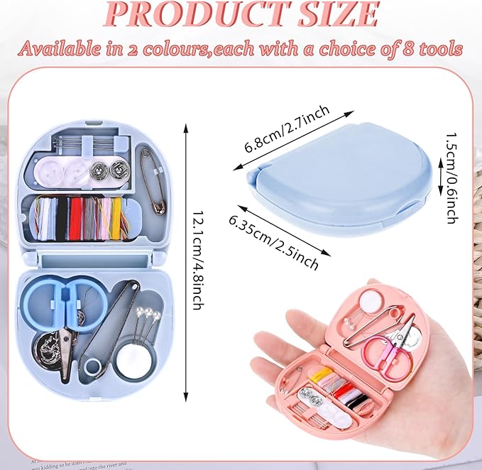 20Pack Mini Travel Sewing Kit, Portable Sewing Tools, DIY Sewing Supplies, Plastic Sewing Kit, Beginner Emergency Sewing Repair Kit with Threads Scissors Hand Sewing Needles (Light Blue, Light Pink)