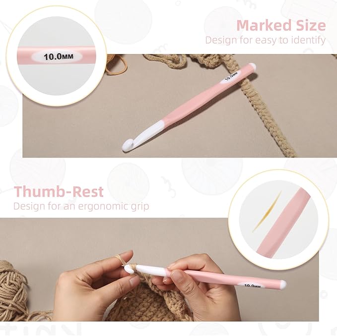 10mm Large Crochet Hook,Ergonomic Crochet Needle for Arthritic Hands, Extra Long Rubber Handle Crochet Hooks for Knitting Sweaters, Shawls and Carpets