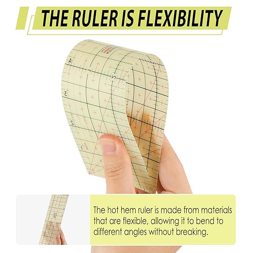 3 Pieces Hot Hem Ruler for Sewing Ruler Heat Resistant Ruler for Quilting and Sewing Tool Thin Pattern Making Clean Measuring Non-Slip Pressing Tool