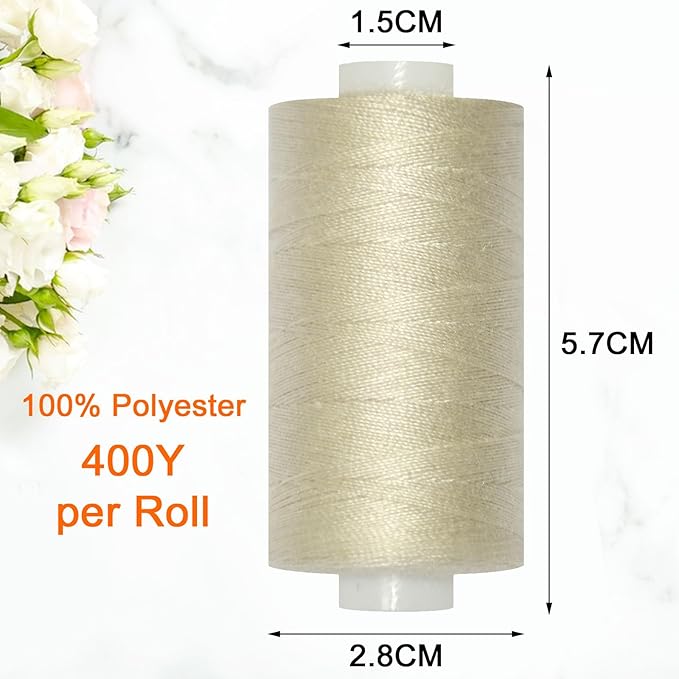All Purpose Sewing Thread-2 Spools of Hand Polyester Sewing Thread for Sewing Machine for Hand and Machine Sewing(Light Beige, 2 spools)
