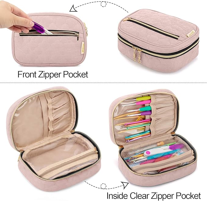 Yarwo Crochet Hook Case, Travel Organizer Bag for Crochet Hooks, Aluminum Crochet Hooks, and Crochet supplies, Dusty Rose (Bag Only)