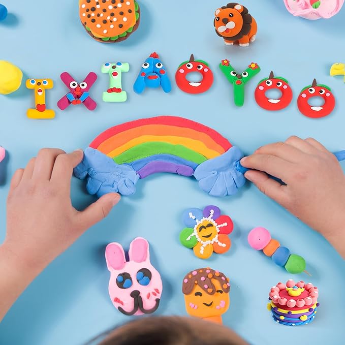 Air Dry Clay for Kids, 92 Colors Magic Modeling Clay, Children's DIY Model Arts & Crafts Kit, Soft & Non-Sticky, Birthday & Christmas Toy Gift for 3-12 Years Old Girls & Boys Kids
