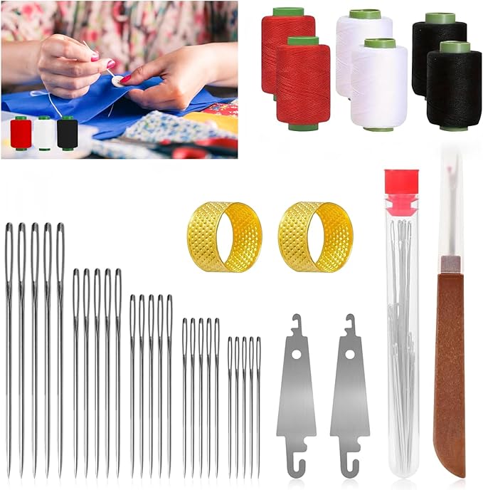 37PCS Sewing Tool Set, 2026 New Stainless Big Eye Steel Sewing Needles Kit - 5 Size Sharp Hand Sewing & Quilting Needles Set with Case | Extra Long,Thin & Easy Threading for DIY, Crafting, Embroidery