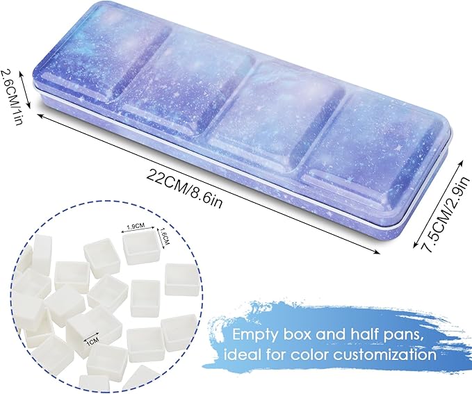 PEVART Empty Watercolor Paint Palette,Metal Box Mixing Palette Case with 37 Water Color Half Pans and Fold-Out Palette Tin Paint Tray Travel Watercolor Set,Acrylic,Gouache, Oil Painting