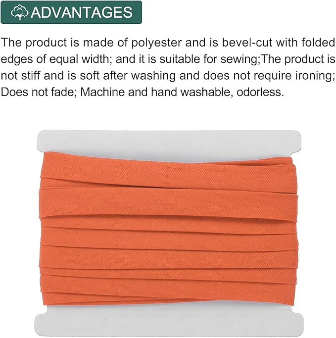 MECCANIXITY 1/2 Inch Double Fold Bias Tape Continuous Bulk Cotton Bias Tape for Sewing Seaming Quilting Hemming Binding Crafts (Orange 6 Yards)