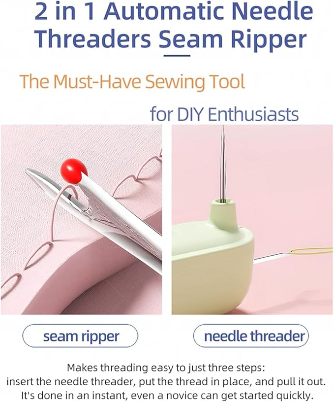 2 in 1 Needle Threader Seam Ripper: Upgraded Automatic Sewing Machine Opening Machine Quilting Supplies Sewing Kit Rapid Sewing Machine Circular Sewing Machine (Yellow)