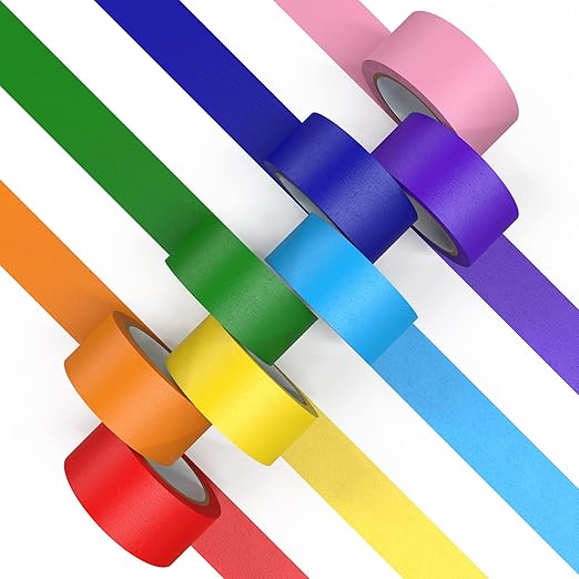 Colored Masking Tape, Color Painters Tape for Kids, 8 Rolls 1 inch Wide x 14 Yards Each, Colorful Paper Tapes Rainbow Colors for Labeling Packing, Painter Tape Variety Pack, Craft Tape