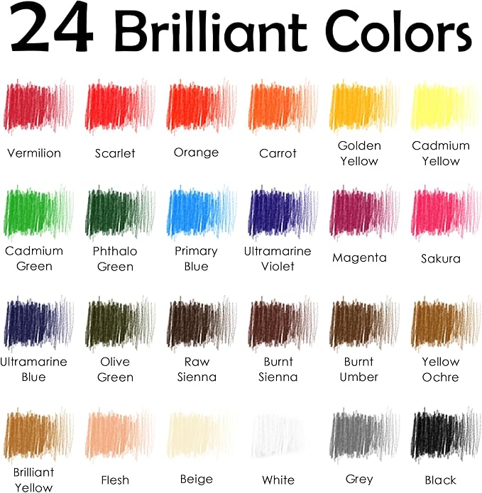 24 Premium Colored Charcoal Pencils Drawing Set, Quality Pastel Chalk Pencils, Skin Tone Colored, for Coloring, Sketching, Drawing, Layering & Blending for Beginners & Artists