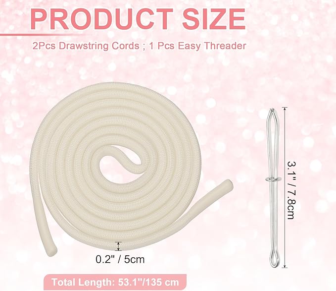 uxcell 2pcs 53inch Drawstring Cords Replacement Drawstring Hoodie String Sewing Tool with Easy Threader for Hoodie Sweatpants Jackets Pants Hats Coats Bags, Apricot