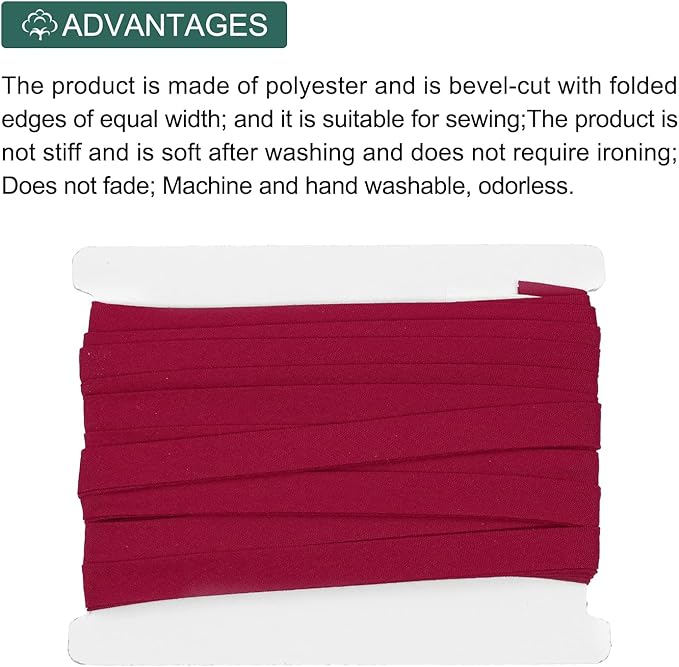 MECCANIXITY 2/5 Inch Double Fold Bias Tape Cotton Continuous Bulk Bias Tape for Sewing,Seaming Quilting Hemming Binding Crafts (Dark Red 6 Yards)