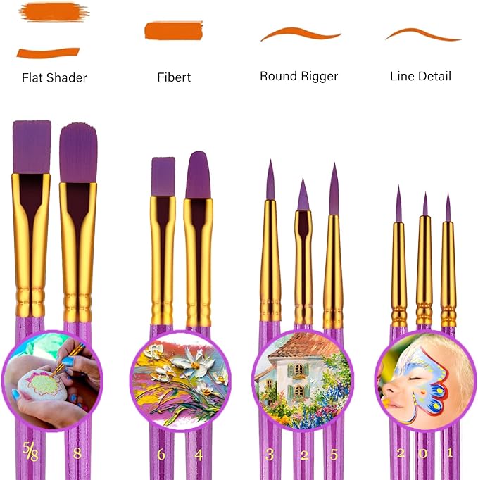Paint Brushes Set, 2Pack 20 Pcs Paint Brushes for Acrylic Painting, Oil Watercolor Acrylic Paint Brush, Artist Paintbrushes for Body Face Rock Canvas, Adult Drawing Arts Crafts Supplies, Purple