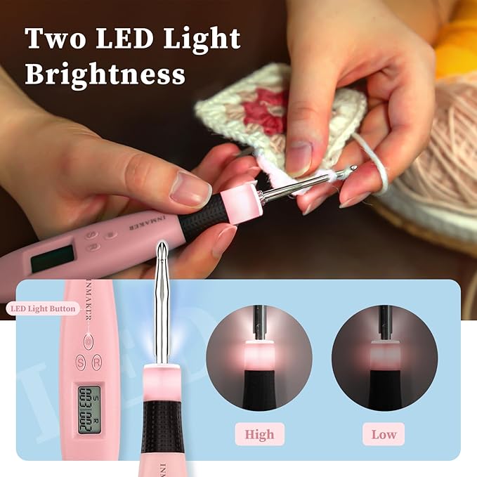 INMAKER Light up Crochet Hook Set, 18in1 Lighted Crochet Hook with Counter, Crochet Needles Gifts for Beginners, Arthritic Hands(2.0-14.0mm)
