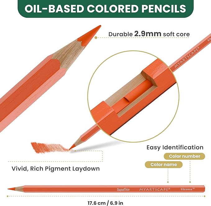 MyArtscape Colored Pencils Set of 72 – Soft Core Oil-Based Color Pencils with Vibrant Colors, Break-Resistant Core, Foldable Roll-Up Holder, Adult Coloring Book Kit