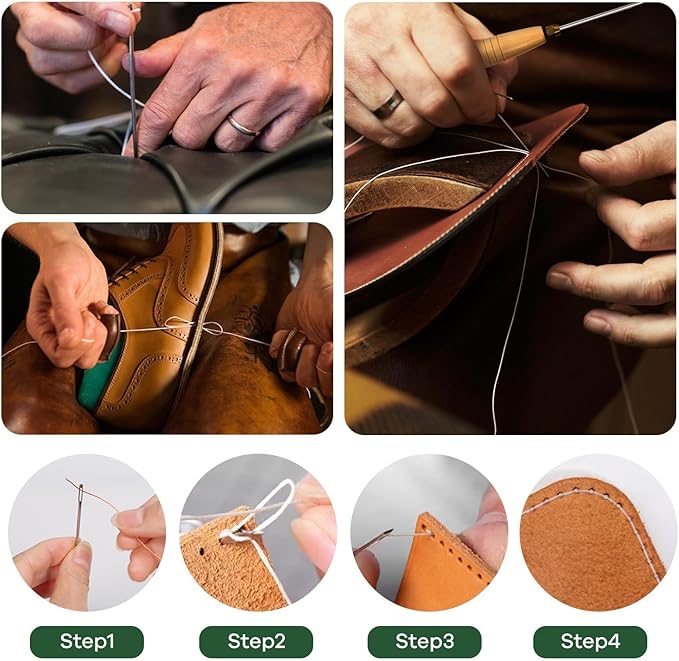 Nurkul 3-Spool Nylon Thread Sewing Kit, 80 Yards Each, Heavy Duty Needles (5 Straight, 2 Curved), Sewing Awl, Ideal for Upholstery, Leather, Shoes & DIY Crafts