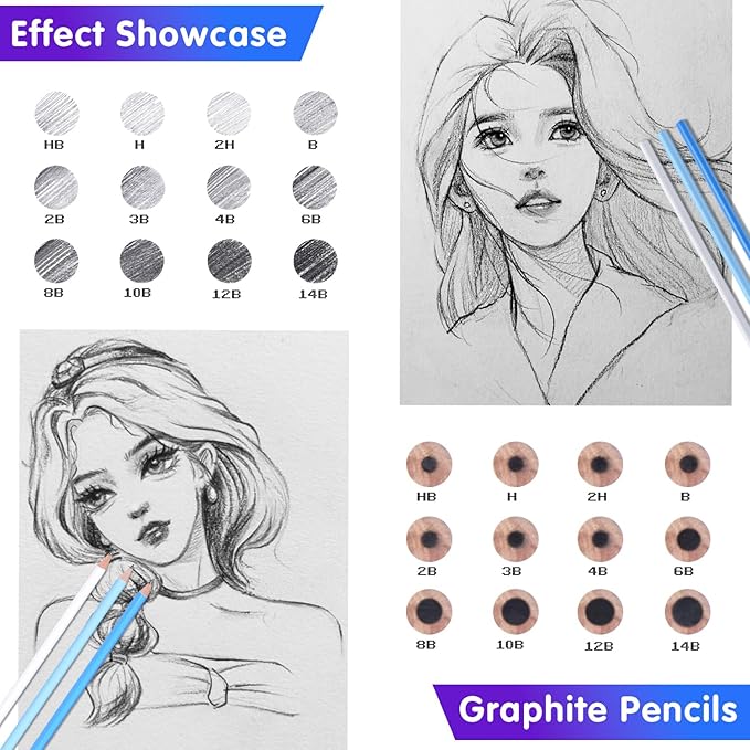 Mifuner Professional Drawing Set, 12 Colored Pencils & 12 Graphite Pencils with Eraser & Case, Art Supplies for Sketching Shading Blending, Gifts for Artists Adults Beginners.Yellow Black