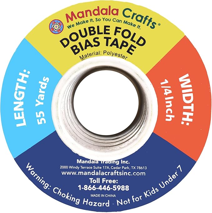 Mandala Crafts 55 Yards 1/4 Inch Light Pink Double Fold Bias Tape for Sewing - Bias Binding Tape for Quilting Binding, Hemming, Seam, and Fabric Piping