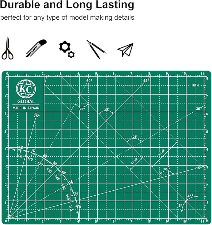 KC GLOBAL A3 (18"x12") Self-Healing Cutting Mat (Dark Green) - Sturdy, Reversible, Eco-Friendly, Non-Slip. Premium Desk Mat for Crafters, Quilters, and Hobbyist