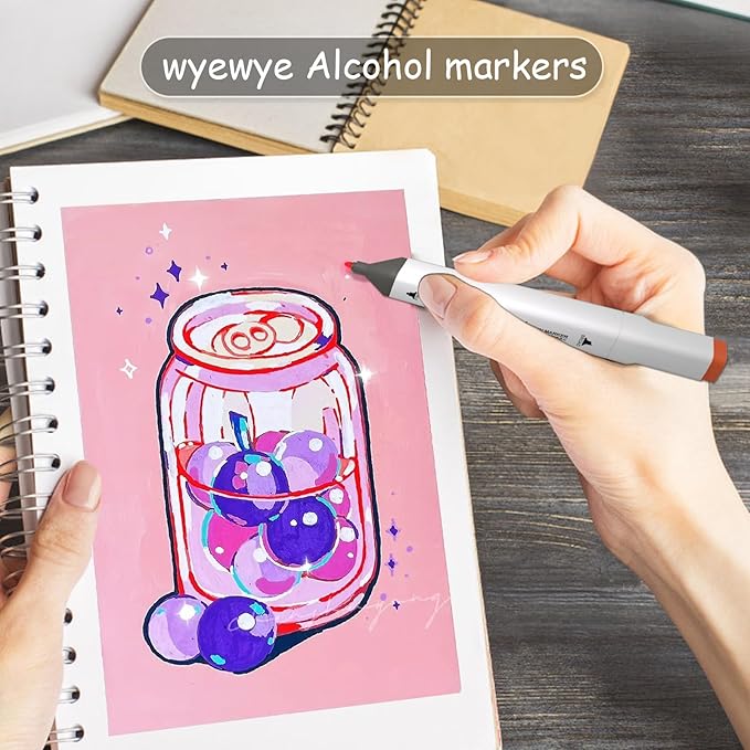 wyewye 48 Colors Alcohol Markers, Art Supplies for Adults,Dual Tip Drawing Sketch Marker for Artists,Markers for Adults, Ideal Painting Marker for Drawing,Sketching and Designing White