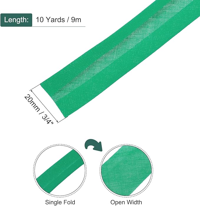 MECCANIXITY 3/4 Inch Single Fold Bias Tape Polyester Continuous Bulk Bias Tape for Sewing, Seaming Quilting Hemming Binding Crafts (Cyan 10 Yards)