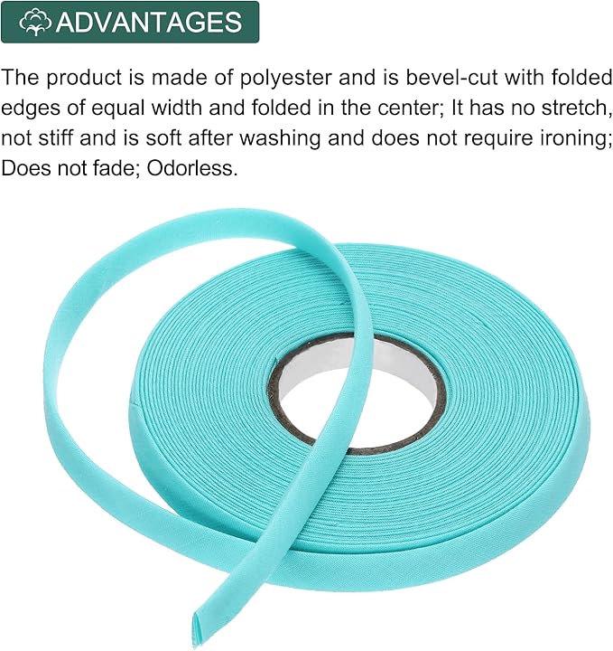 MECCANIXITY 2/5 Inch Double Fold Bias Tape Polyester Continuous Bulk Bias Tape for Sewing,Seaming Quilting Hemming Binding Crafts (Lake Blue 10 Yards)