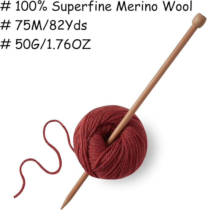 100% Merino Wool Yarn, 3-Ply Luxurious and Soft Yarn for Hand Knitting & Crocheting (Roman red, 1Ball)