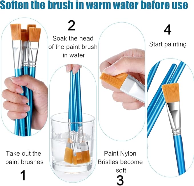 48 Pcs Paint Brush Set Bulk Acrylic Brush Wood Paint for Detail Art Crafts Artist Adult Watercolor Oil Face Body(1, 0.75, 0.5, 0.25 Inch, Flat Style)