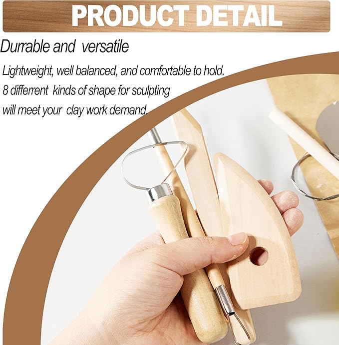 LINPHCEY 8Pcs Clay Sculpting Tools Set Perfect for Polymer Air Dry Modeling Clay Beginners & Professionals Ideal for DIY Pottery & Ceramics Tools for Clay Sculpey Sculpting & Crafting
