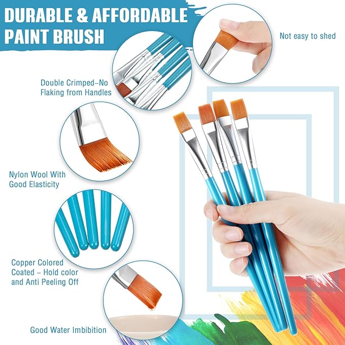 Zonon 30 Pieces Paint Brushes Bulk Small Flat Top Acrylic Oil Paint Brush for Artists Mini Touch up Crafts Detail Painting(1/2 Inch,Blue)
