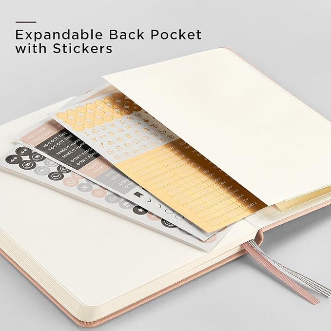 &And Per Se Dotted Journal Notebook, A5 Hardcover Leather Bullet Dotted Journal, 160 Pages 100 gsm Thick Paper，3 Sheets of Stickers Included - 5.7'' x 8''（Apricot）