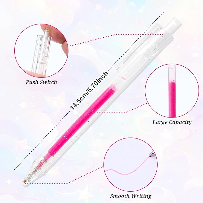 Gel Pens for Coloring - 36 Vibrant Colors Water-Based Food-Grade PP Retractable Glitter Sparkle Gel Pens Colored with Non-Toxic Ink and Thick Anti-Slip Barrels for Adult Coloring Books and Drawing
