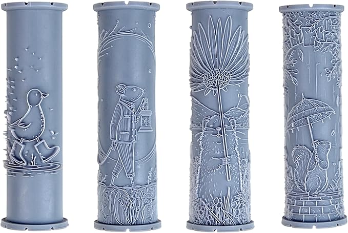 Windy Weather Collection Clay Texture Rollers 4-Pack (4") - Storybook Set #01 - Embossing Pattern Rollers for Polymer & Ceramic Clay, Pottery & Crafts