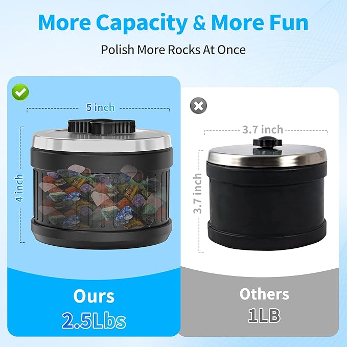 Rock Tumbler Kit, K1 Professional Large 2.5LB Capacity Edition - Memory Function, Digital Timer & Variable Speeds: Includes All Accessories, Rock Polisher Gift for Adults & Kids