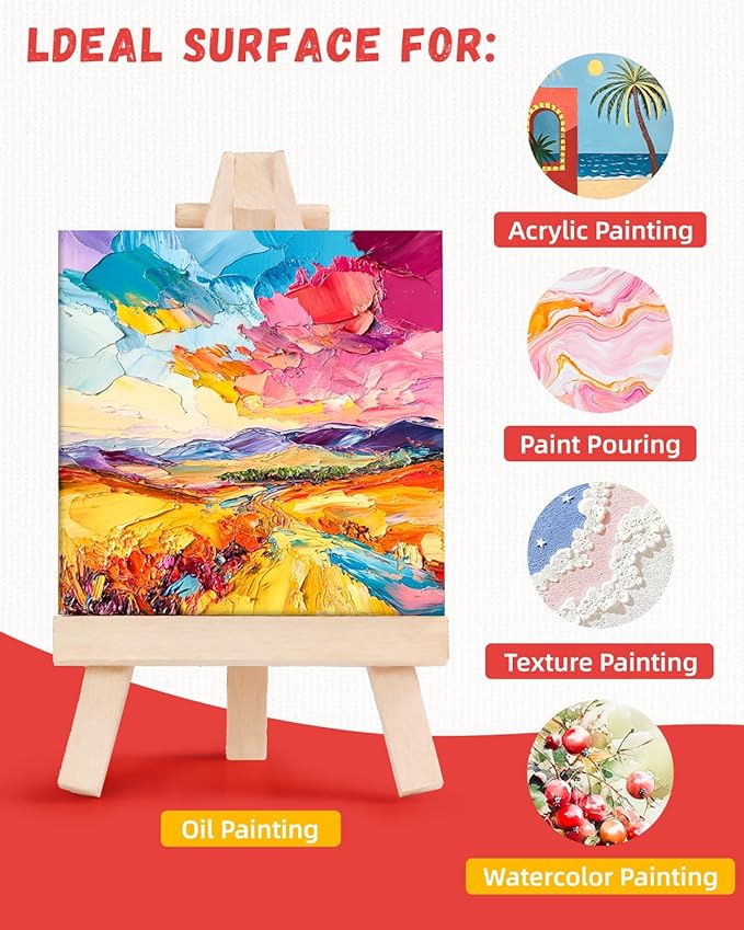 Simetufy 24 Pack 4x4 Inch Mini Canvas Boards Painting Panels, 100% Cotton Primed Acid-Free for Oil, Watercolor & Acrylic Painting, Art Projects
