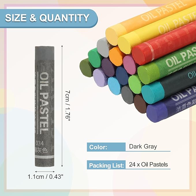 PATIKIL Dark Gray Oil Pastels, 24Pcs Soft Oil Crayons Creamy Pastels Stick Art Supplies for Art Painting Drawing Blending Graffiti for Drawing Beginners Artists